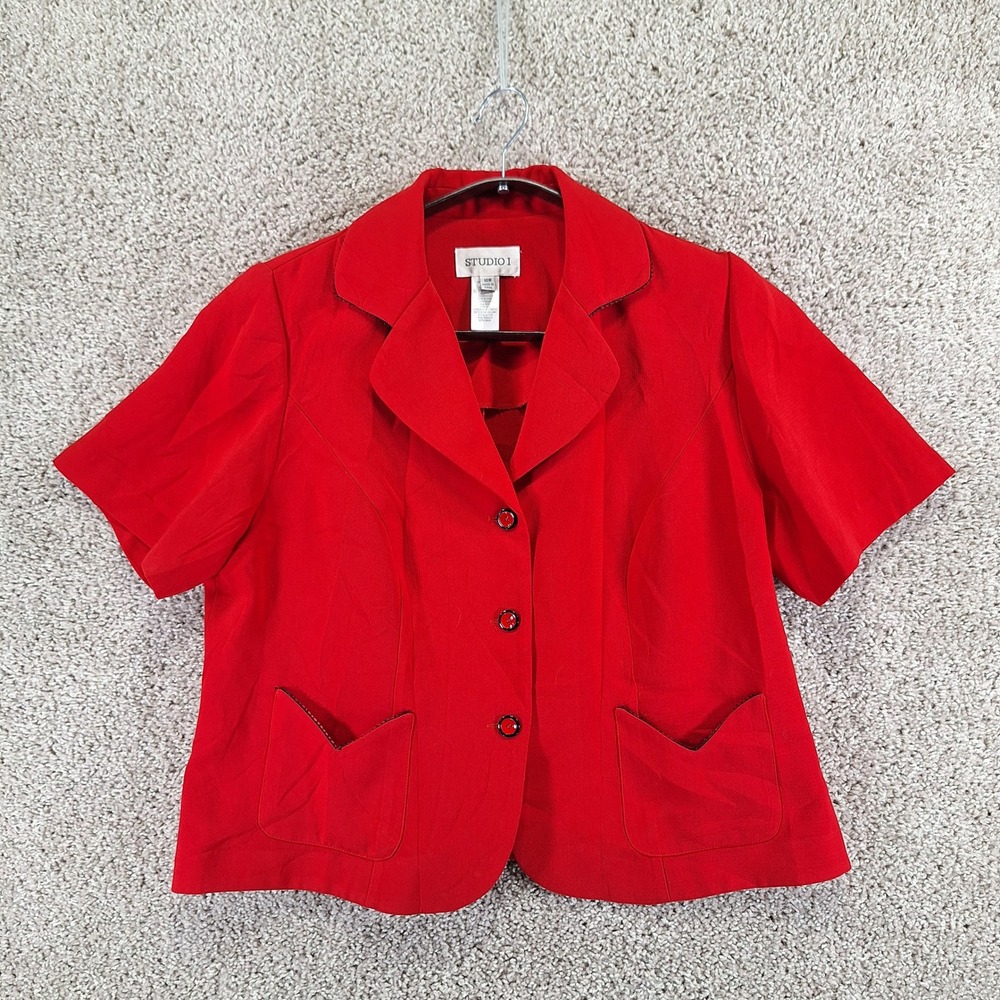 Studio I Dress Set Women 14W Red Floral Sheath Jacket Two Piece Set Floral
